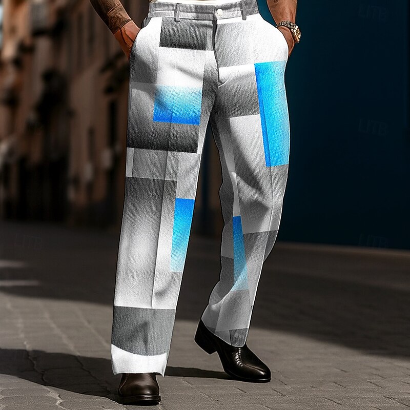 Men's Color Block Patchwork Grid / Plaid Patterns Trousers Dress Pants Suit Pants Mid Waist Casual Dailywear Holiday Streetwear Relaxed Fit Flat Front Dress Pants with Side Pockets Spring Fall 3D2