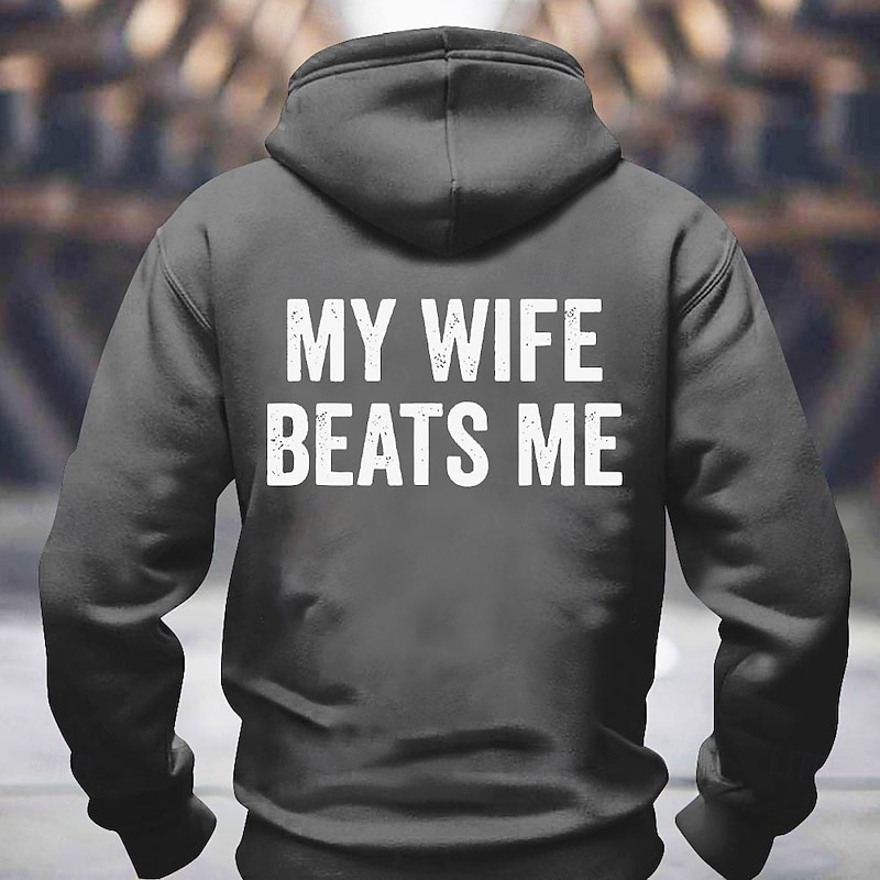 Men's Funny Slang Backprint Hoodie Sweatshirt Fashion Crew Neck Streetwear Black Blue Drawstring 3D Fall Winter Designer