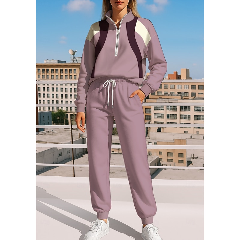 Women's Sweatshirt Tracksuit Sweatsuit Drawstring Zipper Geometric Jacket and Sweatpants Athletic Clothing Set Spring Pink Casual Workout Outdoor Soft Baggy Long Sleeve Sport Activewear Micro-elastic3