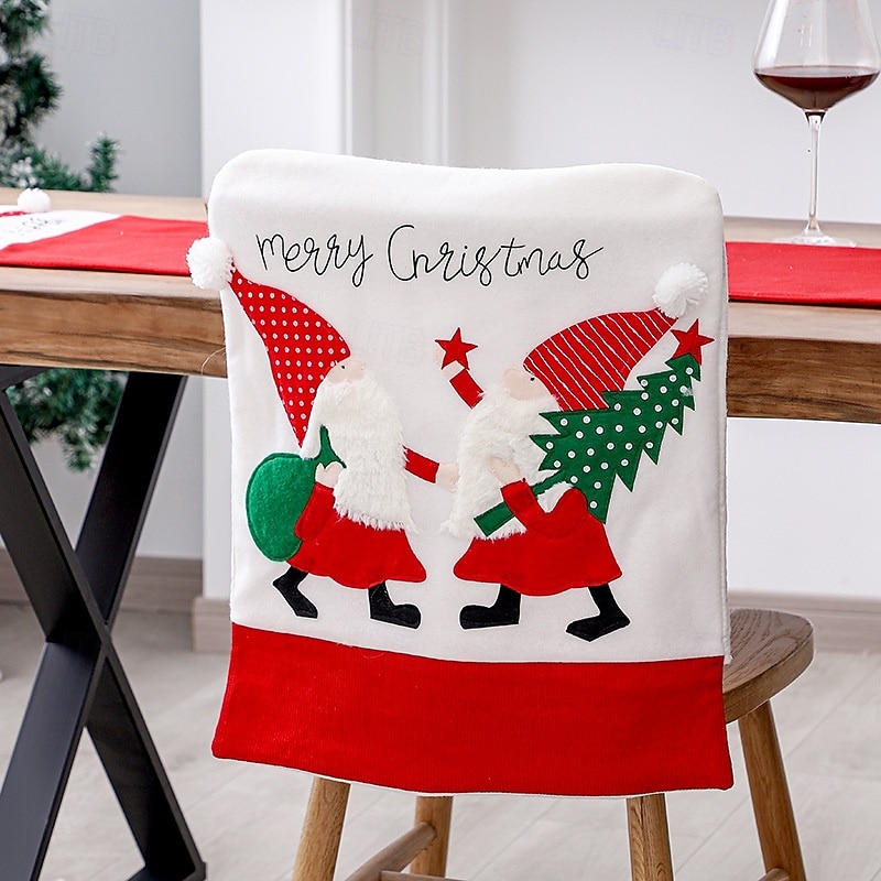 Christmas Chair Covers, Red & White Plush Backrest Covers, Cozy Holiday Dining Chair Slipcovers, Faceless Santa Chair Decoration, Home Festive Decor