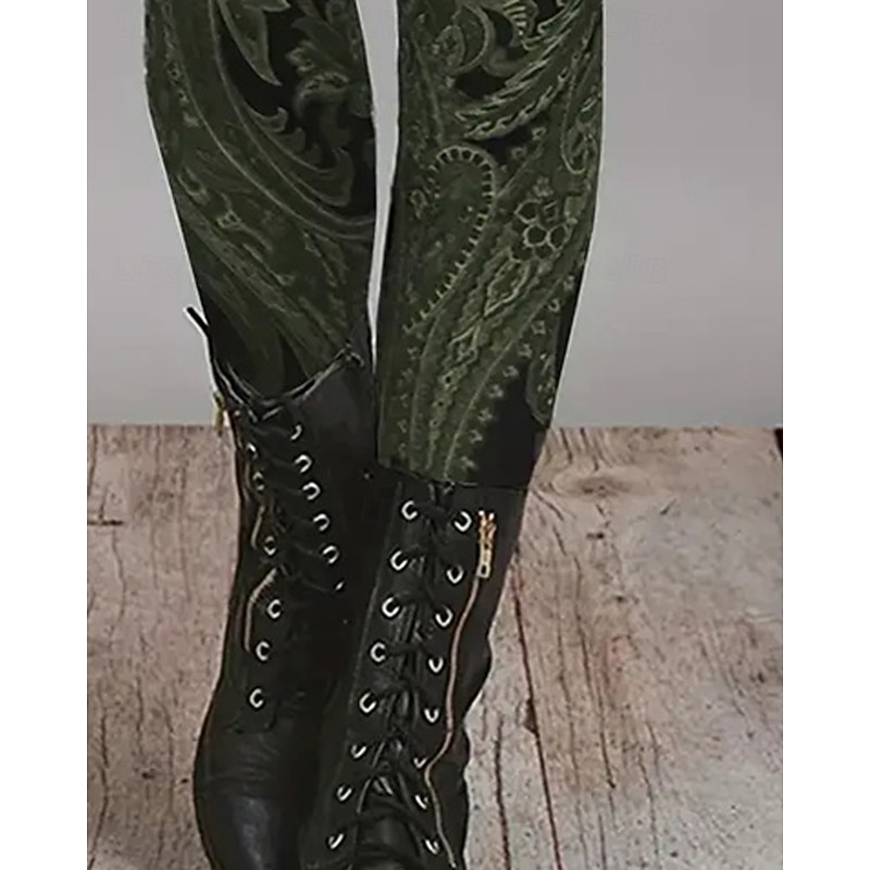 Women's Chinos Leggings Cozy Leggings Vacation Vintage Ethnic Style Full Length High Waist Floral Graphic Printing Thermal Warm Comfortable Stretchy Formal Vacation Street Green Fall Winter Slim Fit3