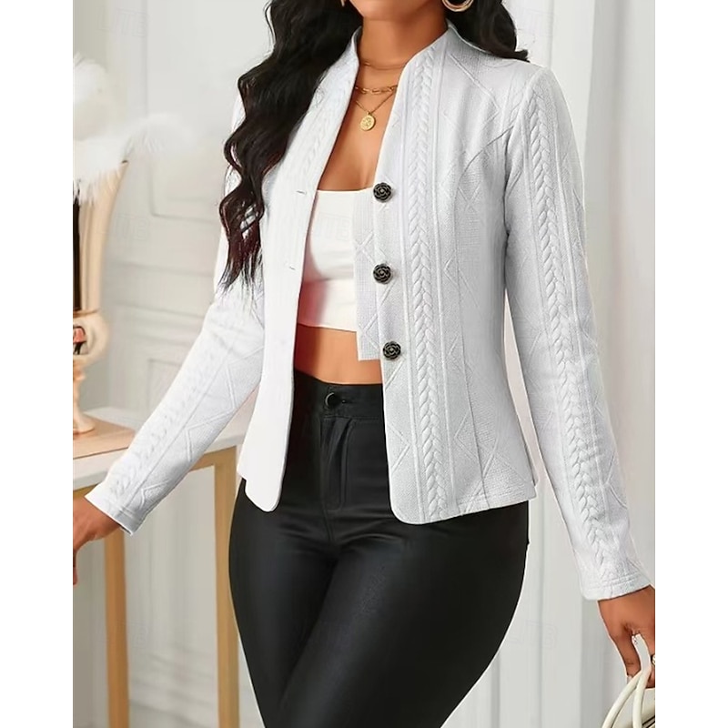 Women's Casual Jacket Comfortable Breathable Jacquard Buttons Fashion Daily Plain Outdoor Casual Daily Single Breasted Regular Collarless Regular Fit Long Sleeve Outerwear White Spring Fall