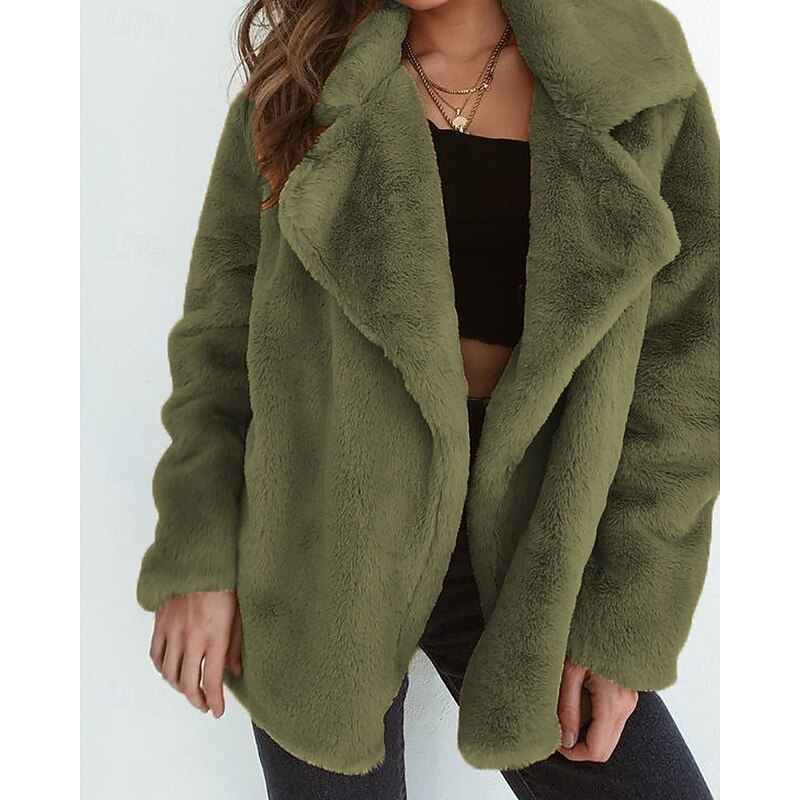 Women's Teddy Coat Faux Fur Coat Warm Comfortable Furs & Leathers Casual Plain Street Daily Wear Going out Weekend Regular Turndown Regular Fit Long Sleeve Outerwear Black White Purple Fall Winter4