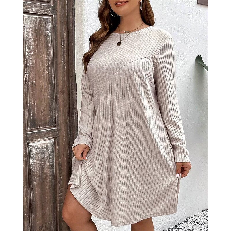 Women's Mini Dress Casual Dress Elegant Fashion Modern Outdoor Daily Going out Regular Fit Plain Long Sleeve Crew Neck Apricot Spring Autumn4