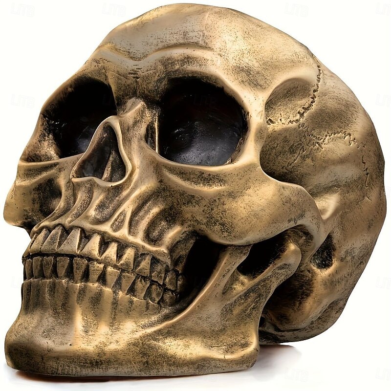 7.9In Life-Size Skull Halloween Party Decorations Human Head Model for Home Decoration Halloween Statue Adult Head Bone Model Party Table Centerpiece Home Decoration for Christmas Halloween De4