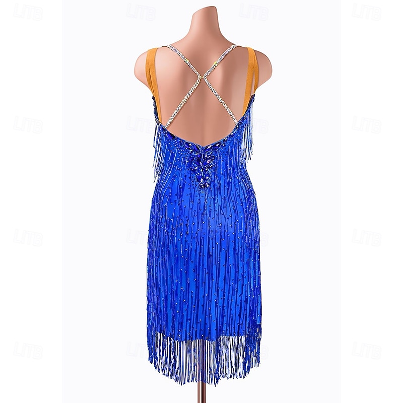 Latin Dance Dress Tassel Crystals / Rhinestones Women's Performance Training Sleeveless High Spandex2