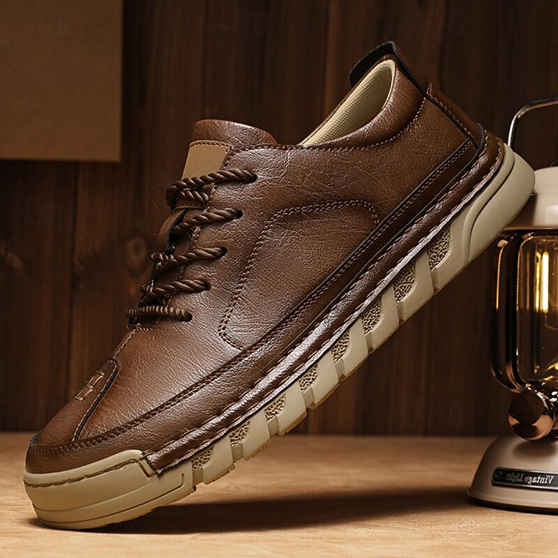 Men's Brown Faux Leather Casual Shoes with Durable Sole and Classic Design, Perfect for Work, Business Casual and Daily Wear