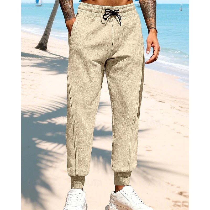 Men's Sweatpants Joggers Trousers Drawstring Pocket Elastic Waist Plain Comfort Sports Outdoor Daily Fashion Casual Black Khaki Micro-elastic