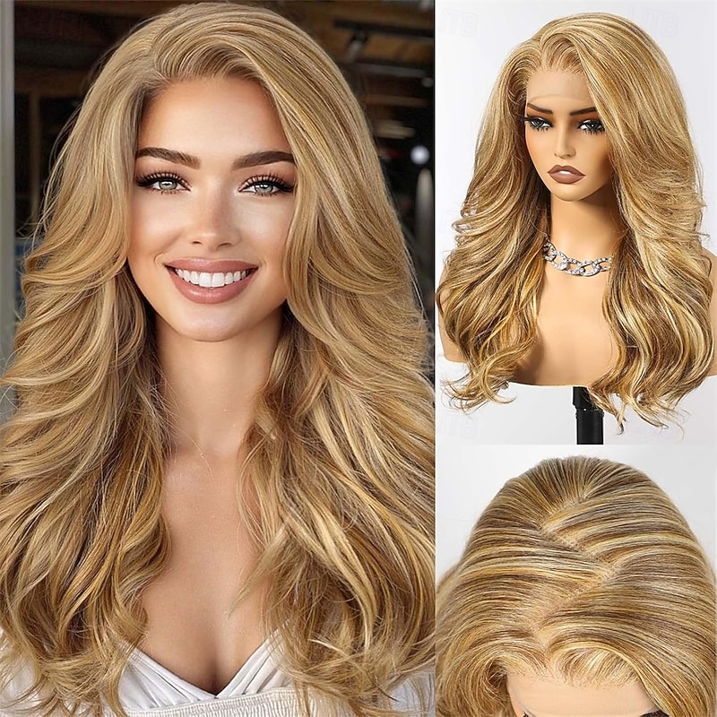 24 Inch Blonde Highlights Long Curly Layered Wigs Natural Wigs for Women Daily Use