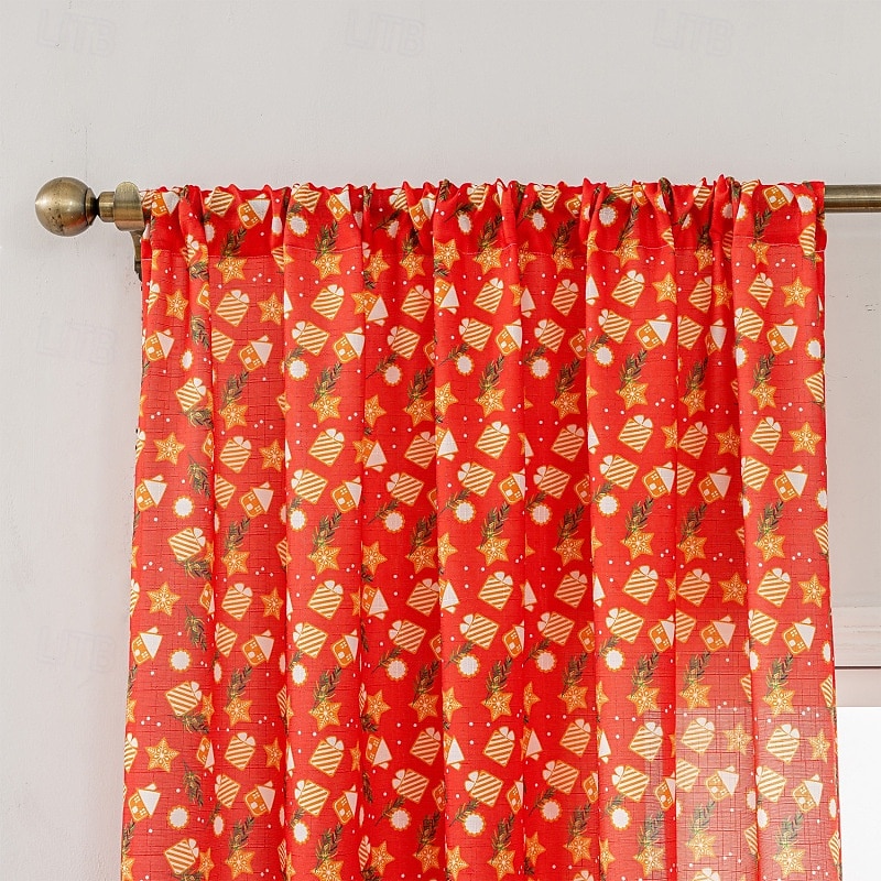 Christmas Decoration Scene Setup Curtains, European Style Snowman & Angel Print Window Drapes for Living Room & Bedroom Holiday Decor4