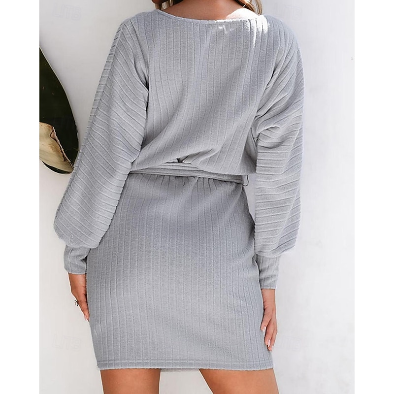 Women's Mini Dress Sweater Dress Casual Dress Sheath Dress Elegant Modern Batwing Sleeve Daily Holiday Going out Regular Fit Plain Long Sleeve Crew Neck Grey Spring Fall2