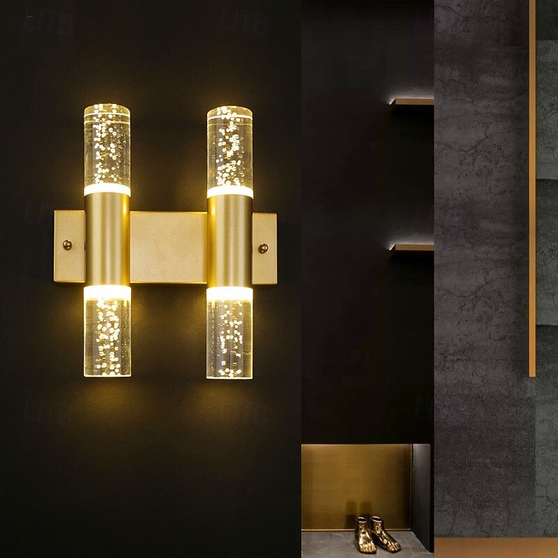 1/2 /3 Lights Modern LED Bubble Vanity Bathroom Wall Sconce Cylinder Acrylic Indoor Up Down Wall Mounted Light Bar Gold Long Linear Bedside Wall Lamp for Living Room2