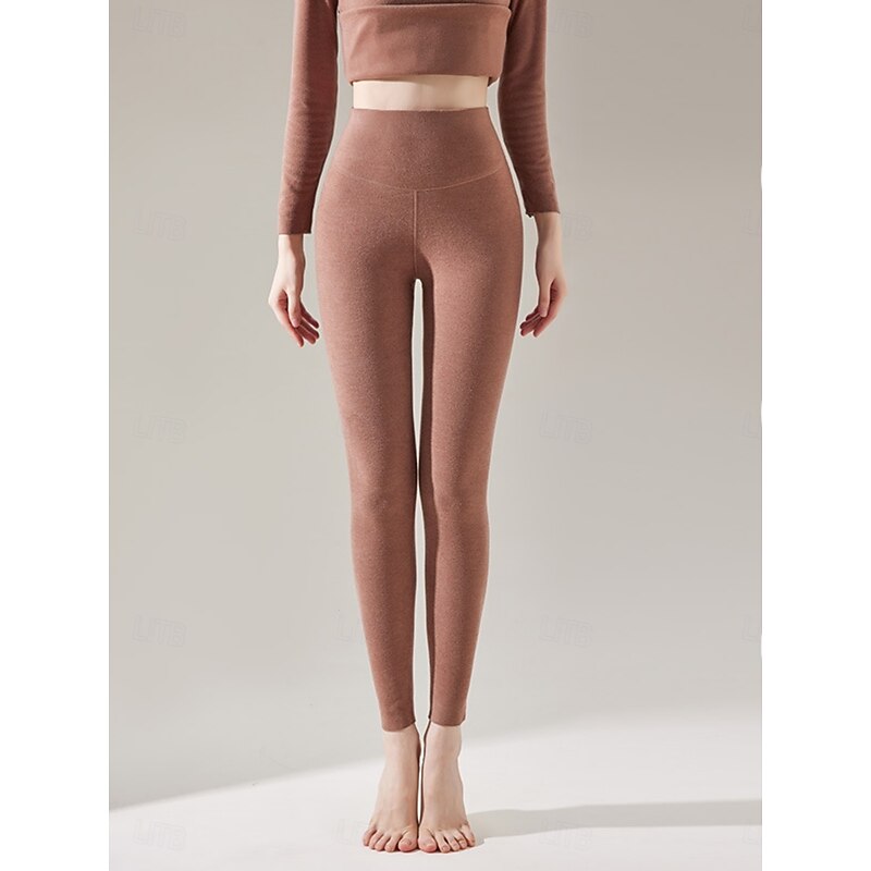 Women's Fleece Pants Leggings Fashion Basic Casual Full Length High Waist Plain High Cut Comfy Soft Comfortable Stretchy Home Daily Apricot Black Yellow Orange Spring Fall Winter Slim Fit4