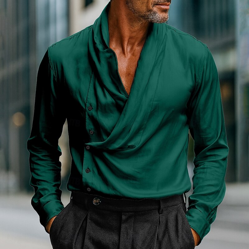 Men's Shirt Satin Shirt Dress Shirt Casual Shirt Button Up Shirt Prom Shirt Plain Formal Wedding White Wine Royal Blue Gold Long Sleeve V Neck All Seasons Clothing Apparel4