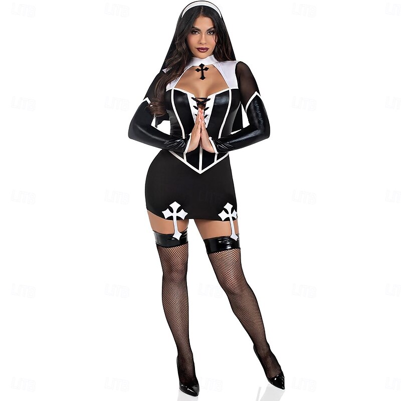 Nun Halloween Dress Fancy Costume Sexy Costume Adults' Women's Halloween Carnival Performance Party Easy Halloween Costumes Dress Up4
