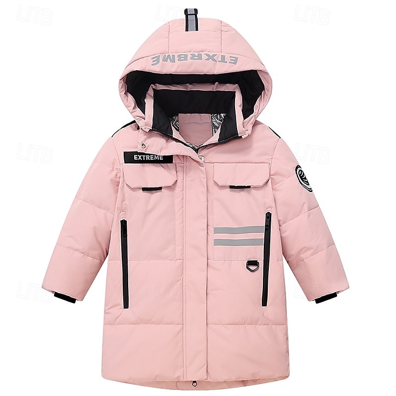 Kids Girls' Down Jacket Outdoor Jacket Puffer Jacket Solid Color Fashion Keep Warm Windproof Outdoor Coat Outerwear 4-12 Years Fall Pink4