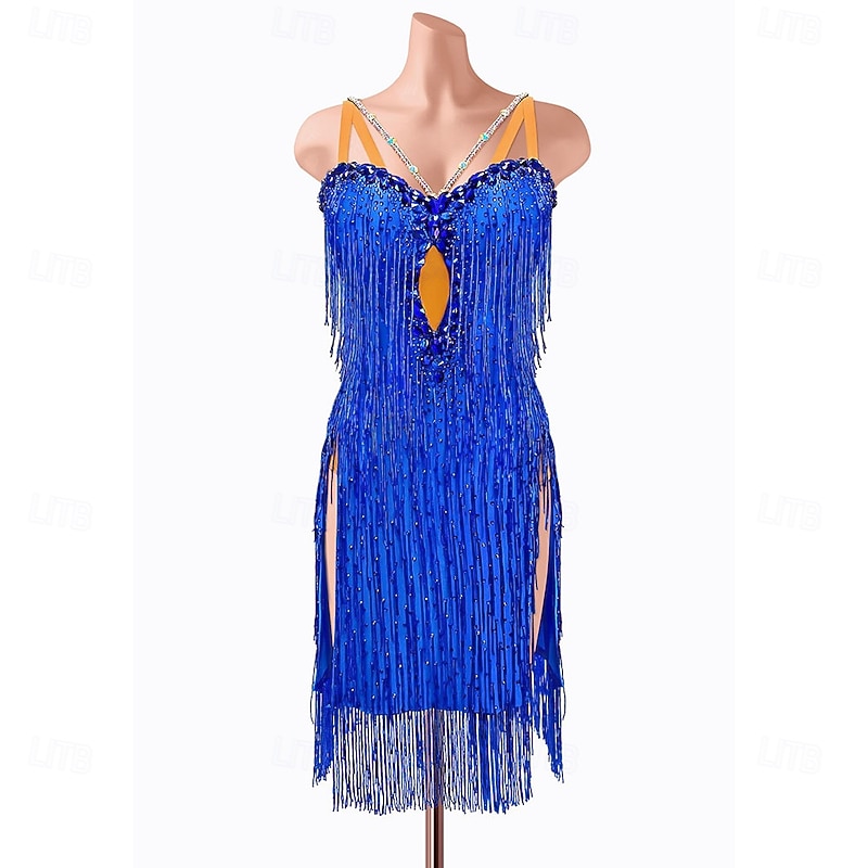 Latin Dance Dress Tassel Crystals / Rhinestones Women's Performance Training Sleeveless High Spandex
