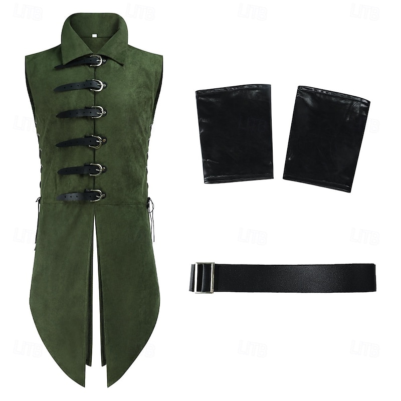 Retro Vintage Medieval Renaissance Armor Vest Elf Viking Ranger Fancy Dress Men's Fantasy Halloween Carnival Performance LARP Ren Faire Adults Vest Belt Wristlet2