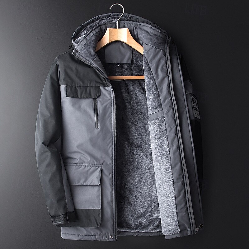 Men's Softshell Jacket Hiking Jacket Fleece Jacket Thermal Jacket Winter Outdoor Patchwork Thermal Warm Waterproof Windproof Top Dark Grey Black Blue Grey