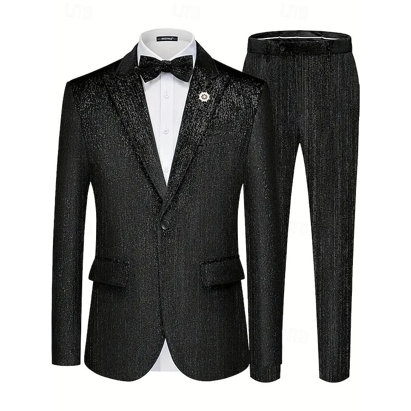 Men's Wedding Casual Party Suits Peaked Lapel Black Jade Formal Solid Colored Slim Fit 1 Piece Single Breasted One-button2