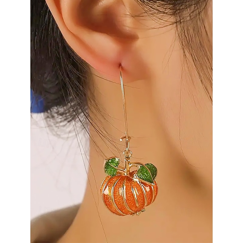 Women's Halloween Pumpkin Drop Earrings – Cute Enamel Dangle Jewelry for Party, Cosplay and Fall Festival3