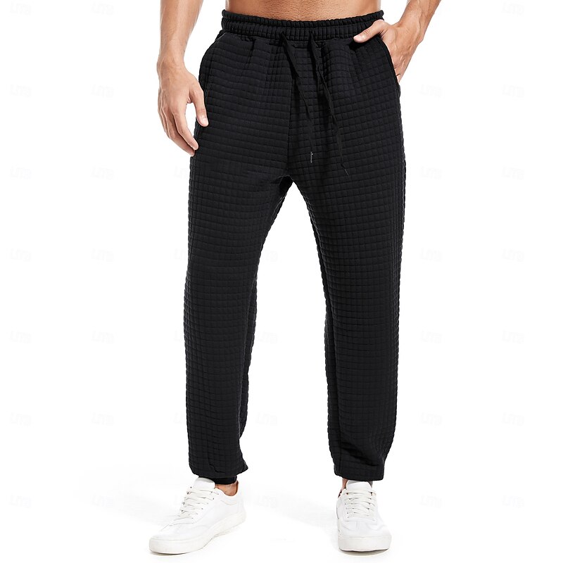 Men's Sweatpants Joggers Drawstring Plaid Soft Sports Full Length Casual Casual White gray Black Micro-elastic2