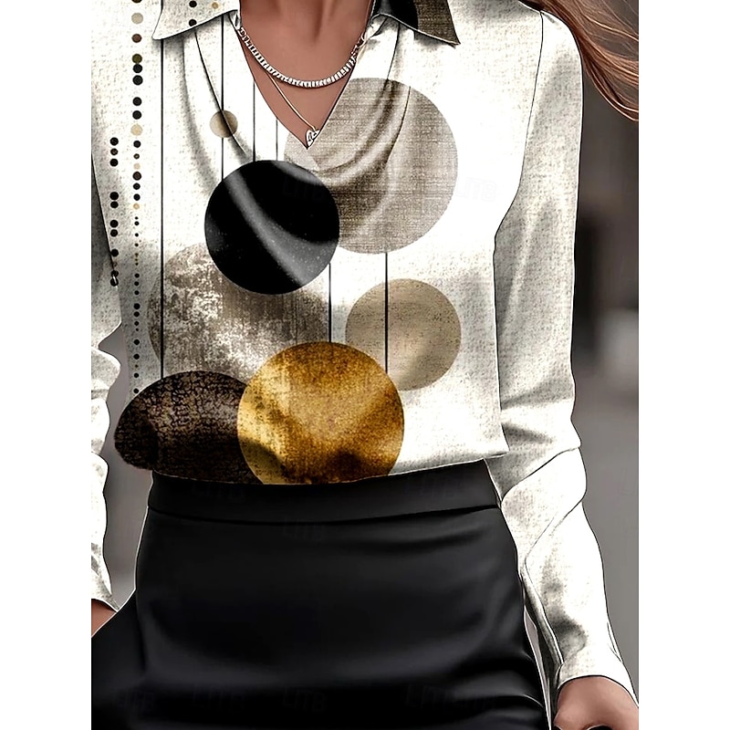 Women's Shirt Ombre Graphic Geometric Elegant Stylish Modern Long Sleeve Cowl Neck Regular Tops Work Party Evening Wear Daily Ruched Draped Dusty Blue Beige Fall Winter3