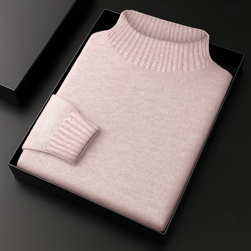 Men's Sweater Pullover Sweater Jumper Ribbed Knit Regular Tops Knitted Slim Fit Plain High Neck Knitwear Contemporary Casual Daily Wear Clothing Apparel Fall Black White M L XL3