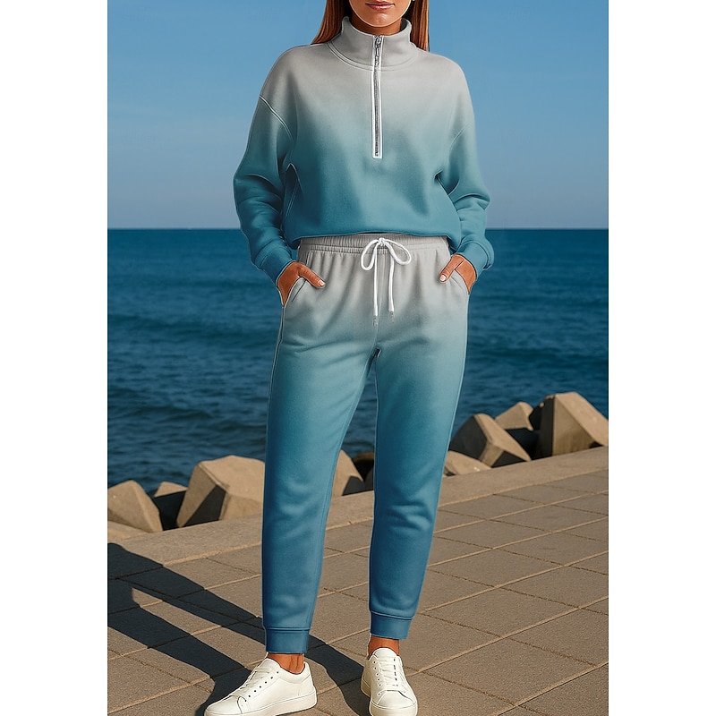 Women's Sweatshirt Tracksuit 2 Piece Tracksuit Baggy Color Gradient Clothing Suit Fall Light Brown Pink Vocation Outdoor Travel Lightweight Fashion Long Sleeve Sport Activewear Micro-elastic Regular3