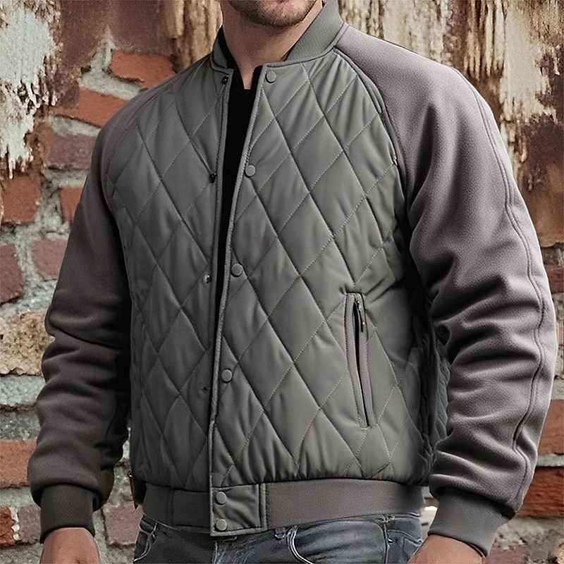 Men's Winter Coat Quilted Jacket Fleece Jacket Parka Pocket Polyster Fleece lined Vacation Daily Wear Date Regular Fashion Casual Comfortable Thermal Warm Fall Winter Solid / Plain Color Camel Green3