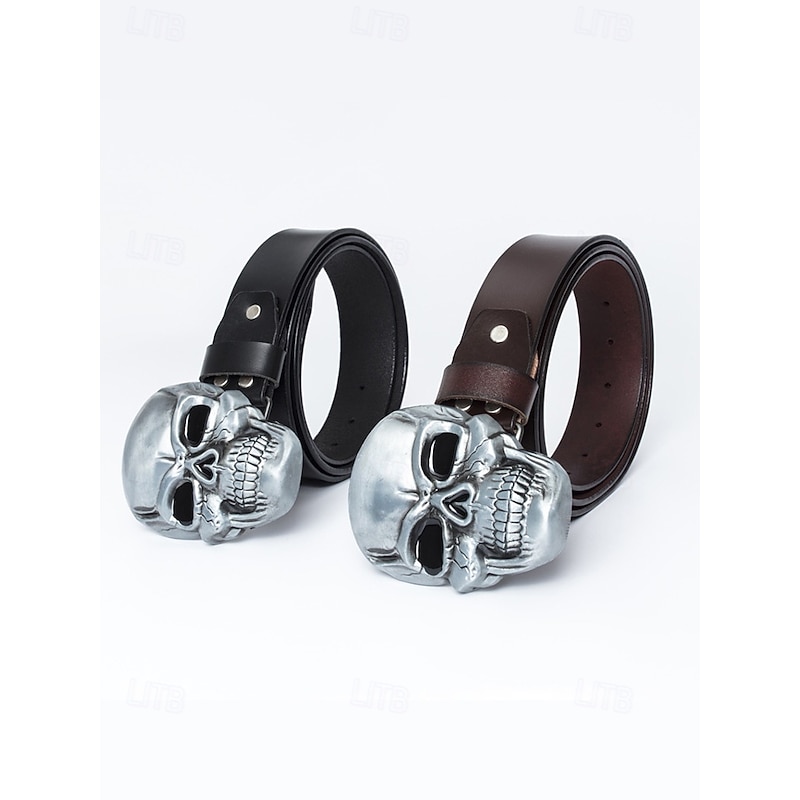 Men's Halloween Skull Buckle Belt – Genuine Leather Gothic Punk Waist Belt for Costume Party, Cosplay and Night Out3