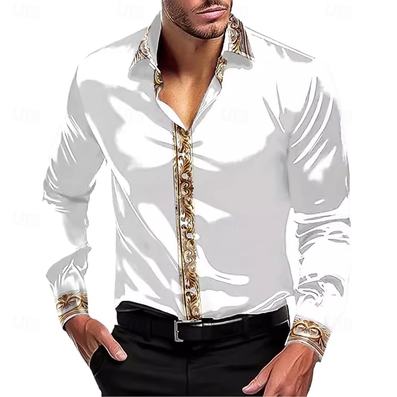 Men's Shirt Silk Like Satin Shirt Dress Shirt Casual Shirt Button Up Shirt Plain Formal Wedding Black White Red Blue Long Sleeve Lapel All Seasons Clothing Apparel