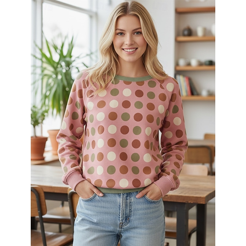 Women's Pullover Sweatshirts Plaid Polka Dot Fashion Streetwear Classic Long Sleeve Crew Neck Round Neck Regular Tops Dailywear Casual Print Pink Spring Fall2