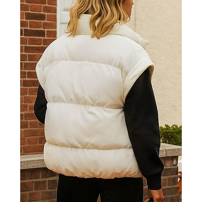 Women's Fleece Vest Winter Vest Lounge Top with Pockets Short Sleeve Top Athleisure Solid Colored Windproof Warm Hiking Travel Vacation Sportswear Activewear White Pink Fuchsia2