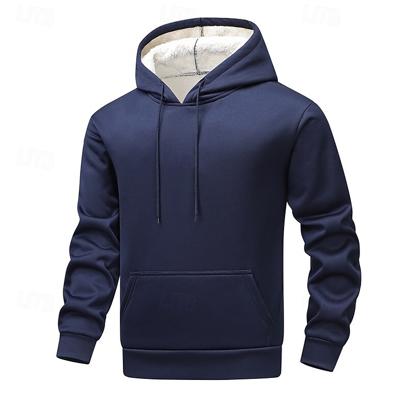 Men's Hoodie Pullover Hoodie Sweatshirt Pullover Fleece Hoodie Fleece lined Hoodie Black Navy Blue Dark Gray Hooded Plain Patchwork Color Block Kangaroo Pocket Sports & Outdoor Casual Daily Polyester3