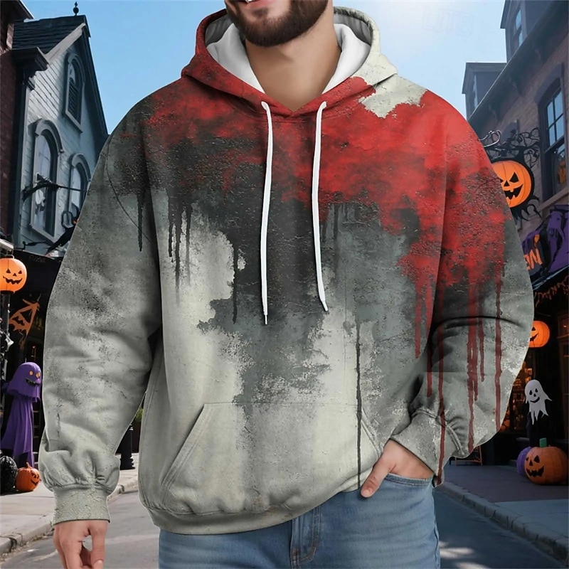 Men's Hoodie Wine Red Khaki Light Grey Gray Hooded Graphic Color Block Drawstring Pocket Sports & Outdoor Daily Holiday Polyester Christmas Streetwear Basic Fall Winter Clothing Apparel Hoodies3