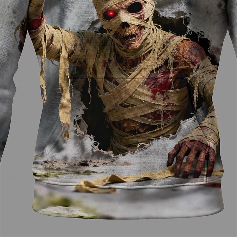 Halloween Men's Monster Hoodie Fashion Daily Hooded Vacation Party Streetwear Gray Drawstring Pocket Printing Fall Winter Designer3