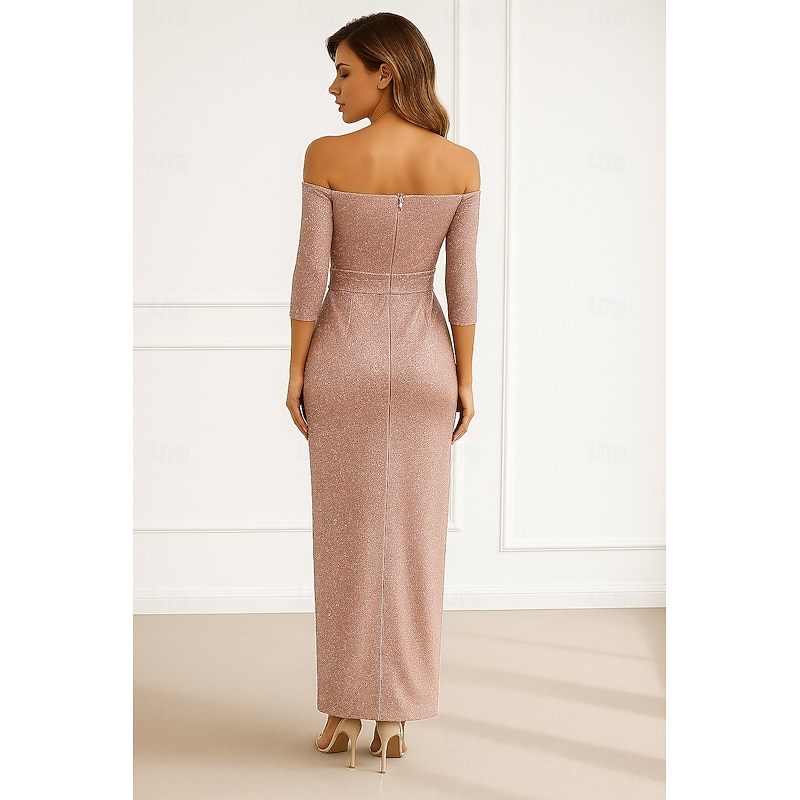 Sheath Cocktail Dresses Party Dress Party Wear Prom Ankle Length Half Sleeve Off Shoulder Fall Wedding Guest Jersey with Ruched Slit Dresses2