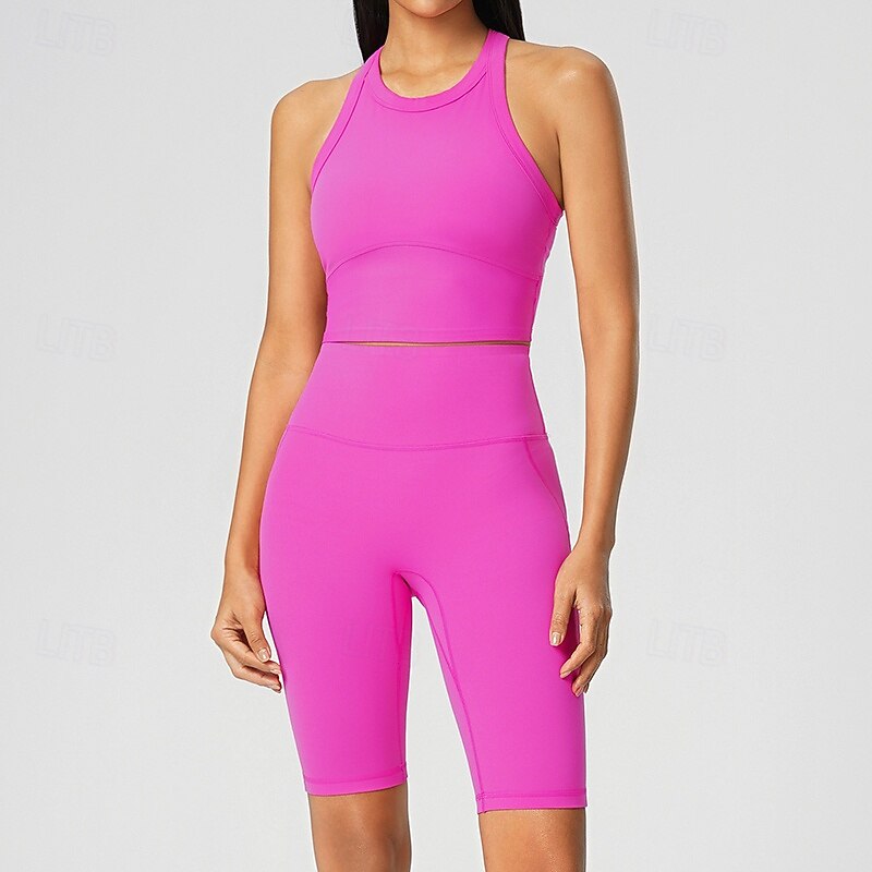 Women's Racerback  Bra Sports Tank Top Padded Sleeveless Top Athleisure Fall Solid Colored Breathable Gym Running Fitness Sportswear Activewear Pink Blue Dark Blue4