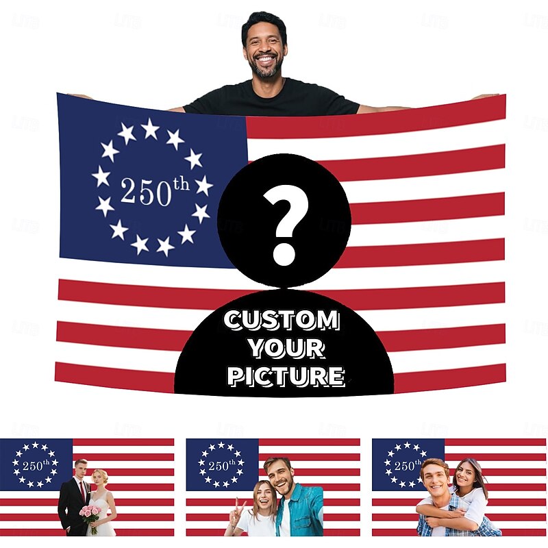 Custom 250th Anniversary American Flag with Photo Personalized Tapestry Poster Design Your Image For Decor Clubs Concerts Bars Dorms Living Rooms Bedrooms