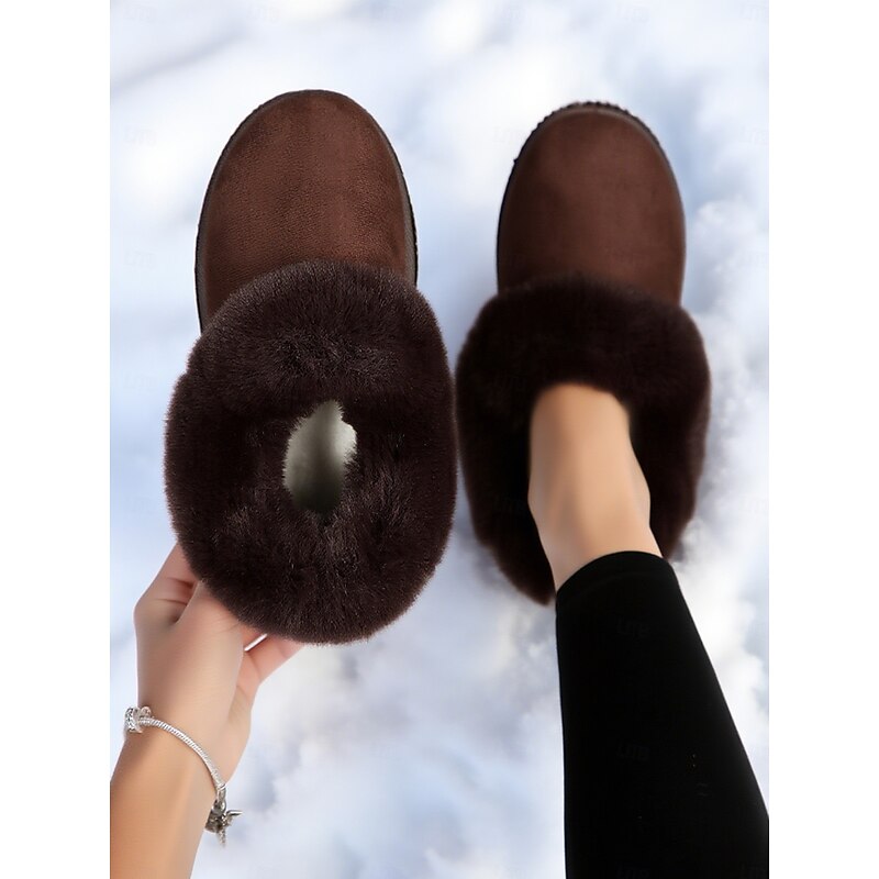 Women's Light Brown Snow Boots with Faux Fur Trim and Rhinestone Sole – Faux Suede Cozy Winter Boots for Home & Winter Outdoor Wear3