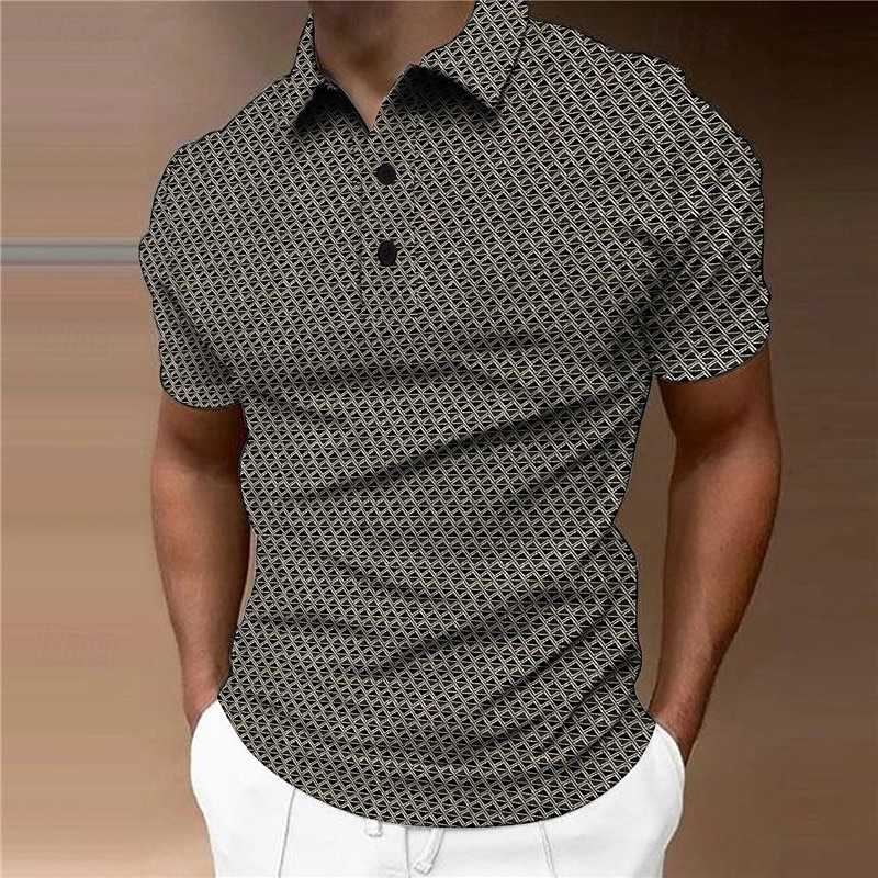 Men's Geometric Polo Shirts Golf Shirt Short Sleeve Polo Shirts Collared Shirts Business Casual WorkWear Formal Wear Festival Wear Buttons 3D Print Yellow Gray