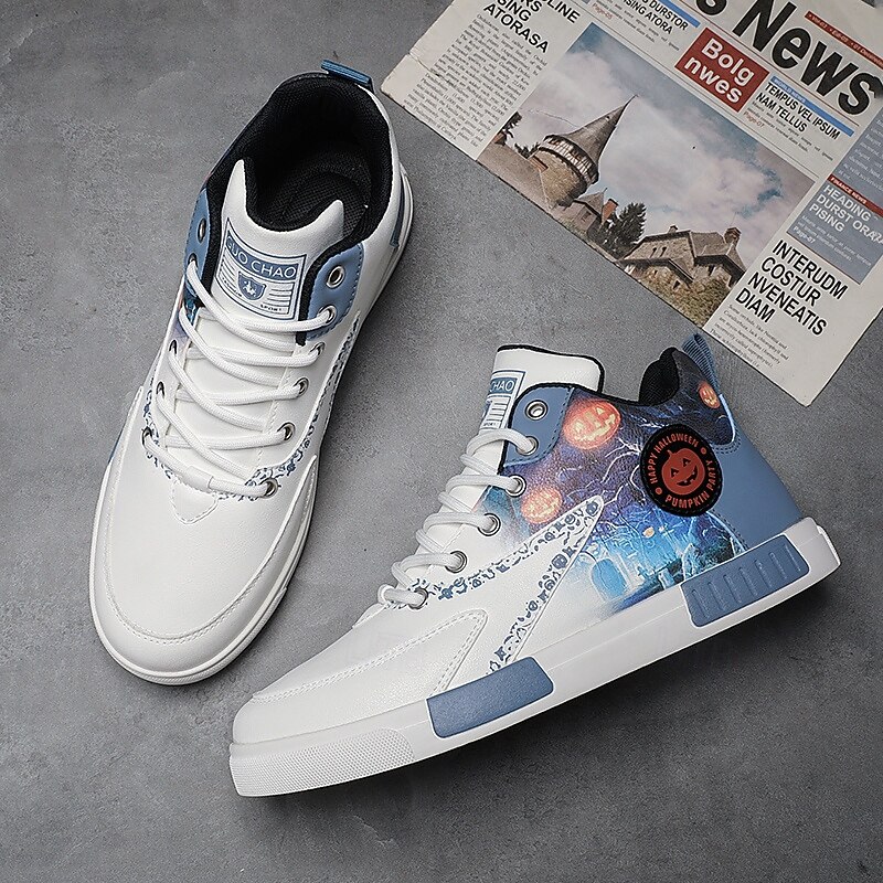 Men's Halloween High Top Sneakers – White Streetwear Shoes with Colorful Skull and Galaxy Print, Casual Lace-Up Style for Party, Cosplay and Festival Wear3