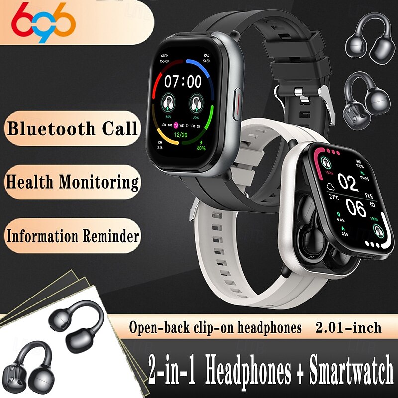 TWSD12 Smart Watch 2.01 inch Smartwatch Fitness Running Watch Bluetooth Temperature Monitoring Activity Tracker Sedentary Reminder Compatible with Android iOS Women Men Long Standby Hands-Free Calls2