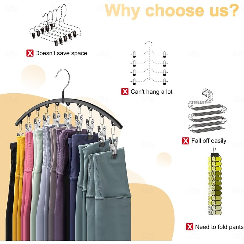 2/4 Pack Legging Organizer for Closet Metal Yoga Pants Hangers 10 Clips Holds 20 Leggings, Space Saving Hanging Closet Organizer w/Rubber Coated Closet Organizers and Storage, Pink2