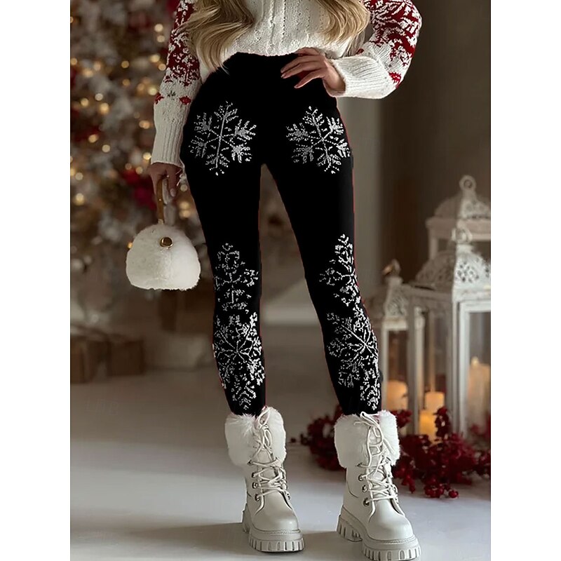 Women's Leggings Vacation Vintage Ethnic Style Full Length High WaistPantsUgly Christmas Graphic Snowflake 3D Print Quick Dry Breathability Soft Stretchy Outdoor Home Causal Black Blue Red Green4