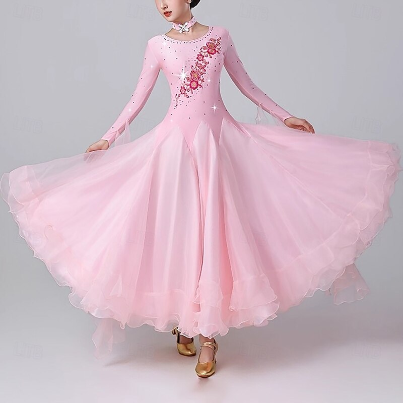 Ballroom Dance Dress Women's Performance Party Long Sleeve  Modern Waltz Competition Dancewear Costumes4