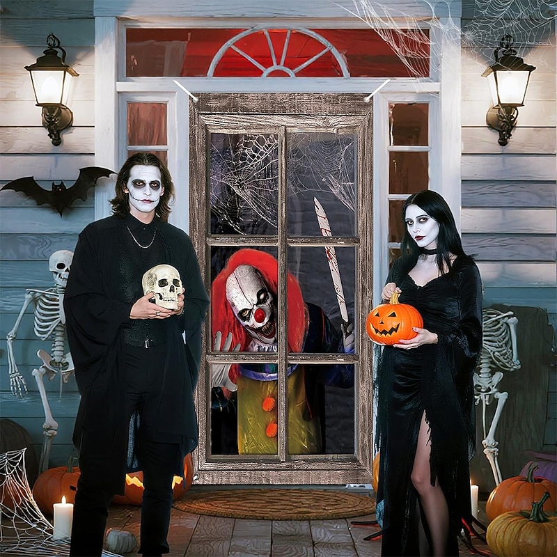 Halloween Tapestry Door Cover Outdoor Banners Ghost 3D Dark Punk Gothic Style Party Dorm Teens Room College Dorm Guys Man Cave Frat Bedroom Shooting Backgrounds Home Decor3