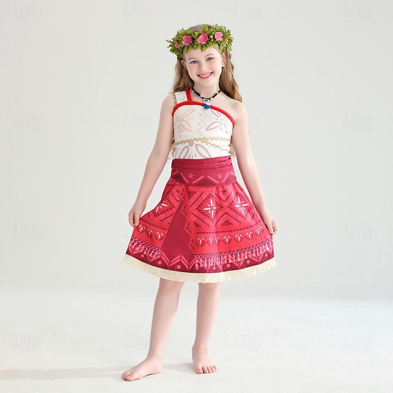 Princess Fairytale Moana Dress Kid's Carnival Children's Day New Year Festival Holiday Terylene Orange Women's Easy Carnival Costumes Top Skirt Belt World Book Day Costumes2
