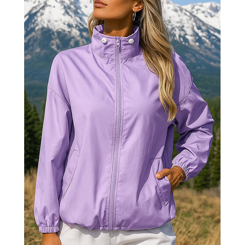 Women's Outdoor Jacket Hiking Jacket Rain Coat Outdoor Waterproof Windproof Hiking Outfits Hiking Clothes Spring Autumn / Fall Top Camping / Hiking / Caving Running Black Army Green Purple4